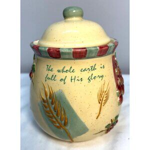 Dicksons Ceramic Jar With Lid - "The Whole Earth Is Full Of His Glory" Wheat & G